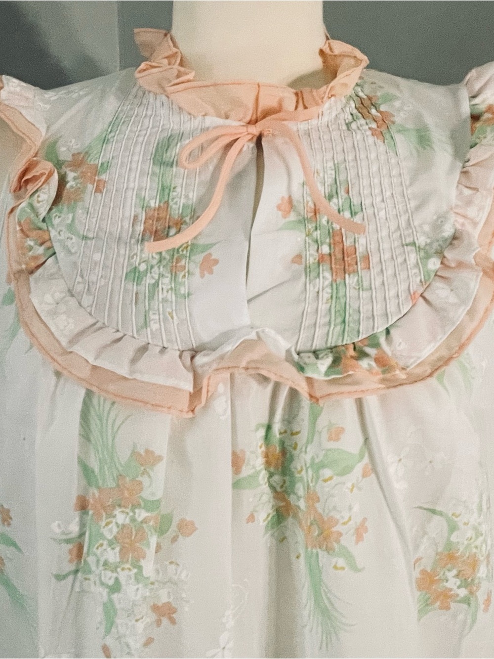 Vintage Peach & Mint Floral Ruffled Nightgown